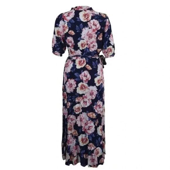 Old Navy Waist-Defined Ruffled Tie-Belt Midi Wrap Dress  Size Medium Tall - Picture 7 of 10